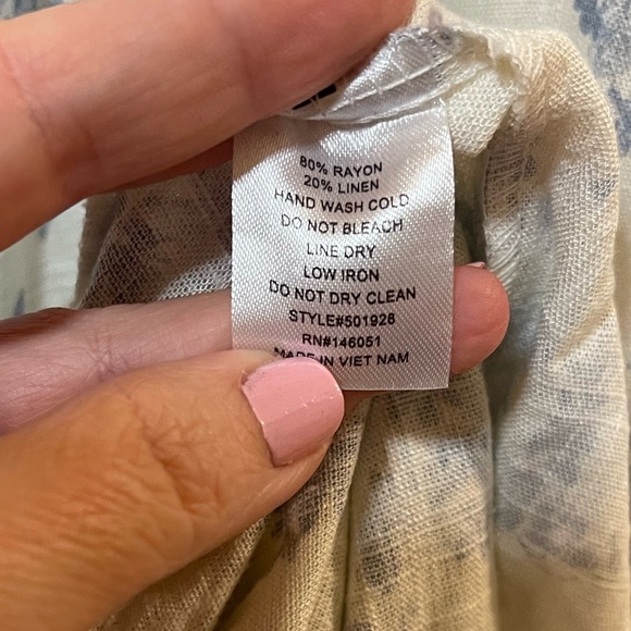 Linen coquette mini dress blue white romantic flutter sleeve small - Picture 9 of 9